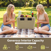Insulated Portable Cooler Hard Shell Ice Chest with 2 Cup Holders Bottle Opener and Drain Plug-Sand Color