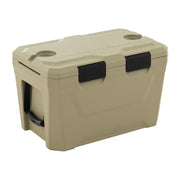 Insulated Portable Cooler Hard Shell Ice Chest with 2 Cup Holders Bottle Opener and Drain Plug-Sand Color