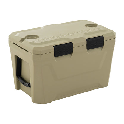 Insulated Portable Cooler Hard Shell Ice Chest with 2 Cup Holders Bottle Opener and Drain Plug-Sand Color