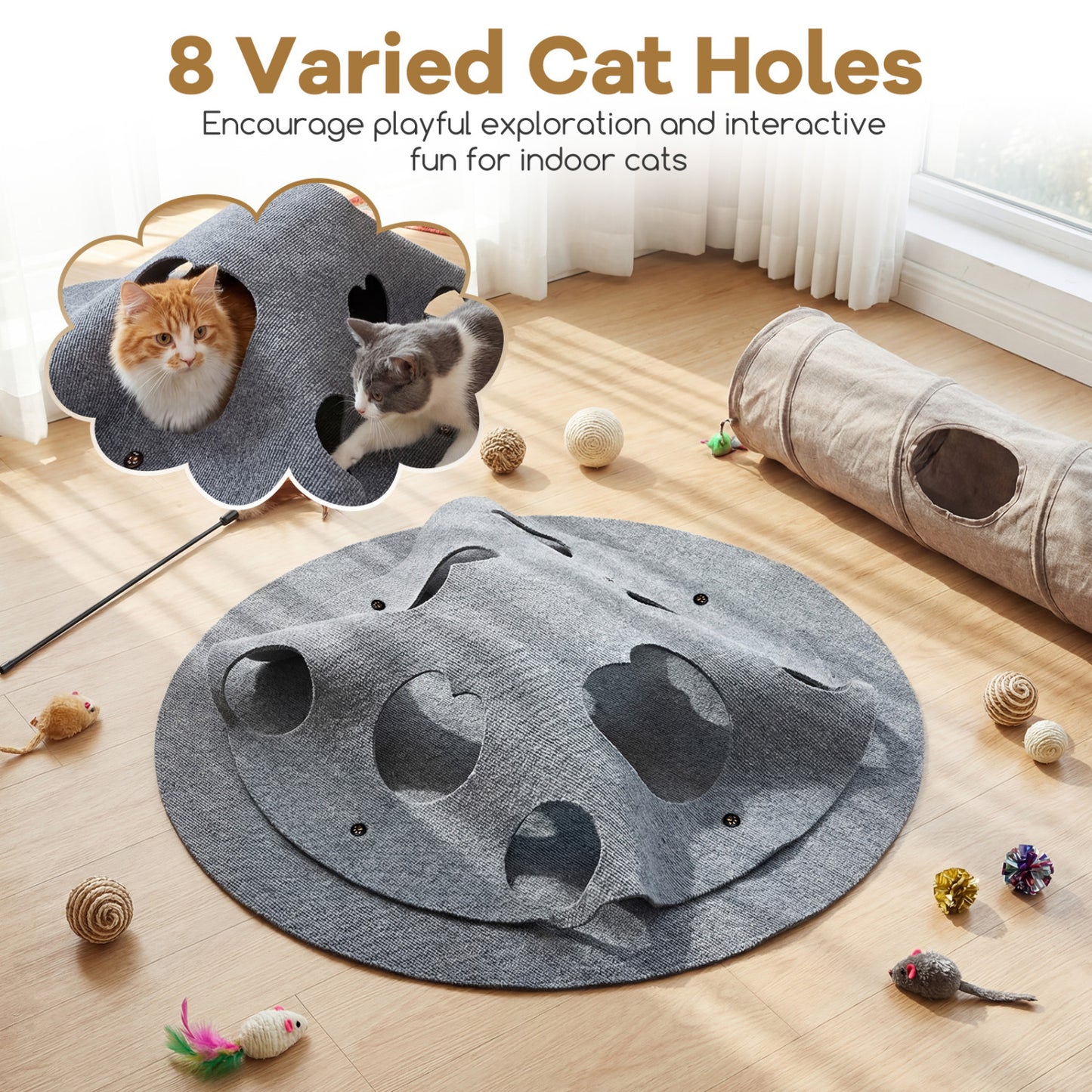 Interactive Foldable Cat Tunnel for Indoor Cats 40‚Äù Round Large Enrichment Play Felt Mat