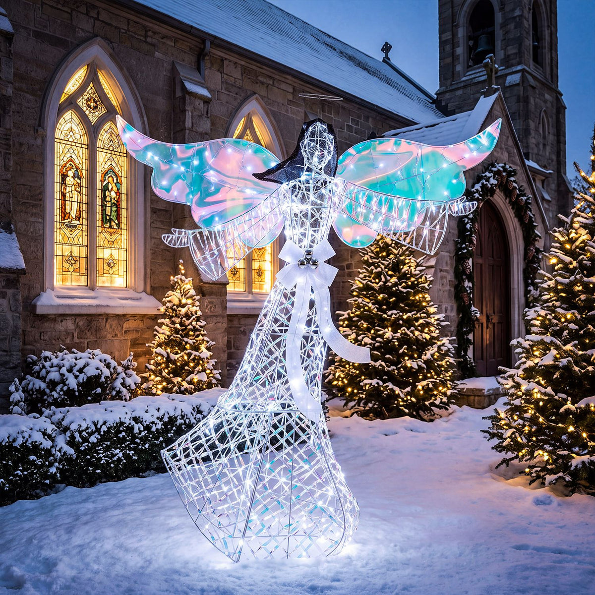 Iridescent Christmas Angel Decoration with 230 Cold White LEDs