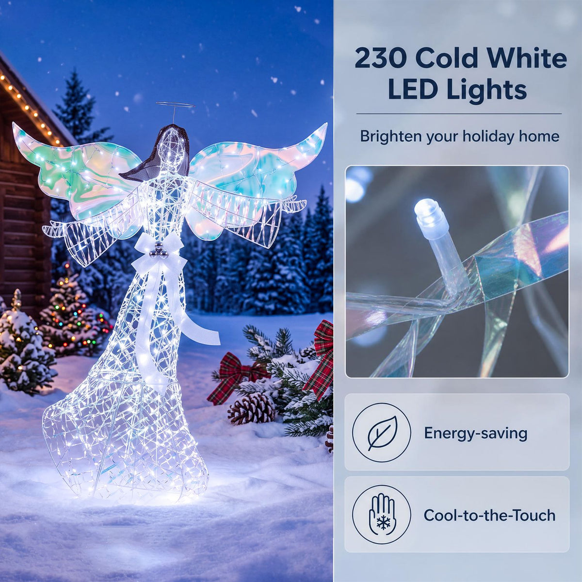 Iridescent Christmas Angel Decoration with 230 Cold White LEDs