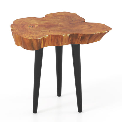 Irregular Solid Teak Wood End Table with Mahogany Tapered Legs