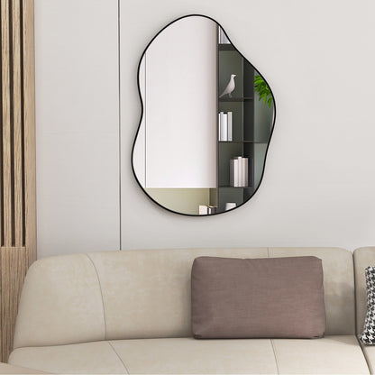 22 Inch x 30.5 Inch Irregular Wall Mounted Mirror with Premium Back Board-Black