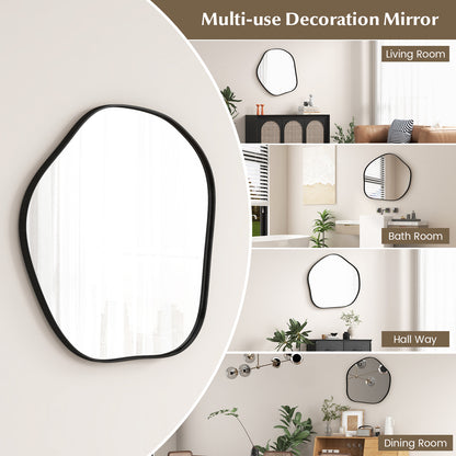 Irregular Wall Mirror Metal Frame Asymmetrical Mirror with Expansion Screws-Black