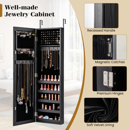 Jewelry Cabinet Wall or Door Mounted Jewelry Armoire with Full-Length Mirror-Black