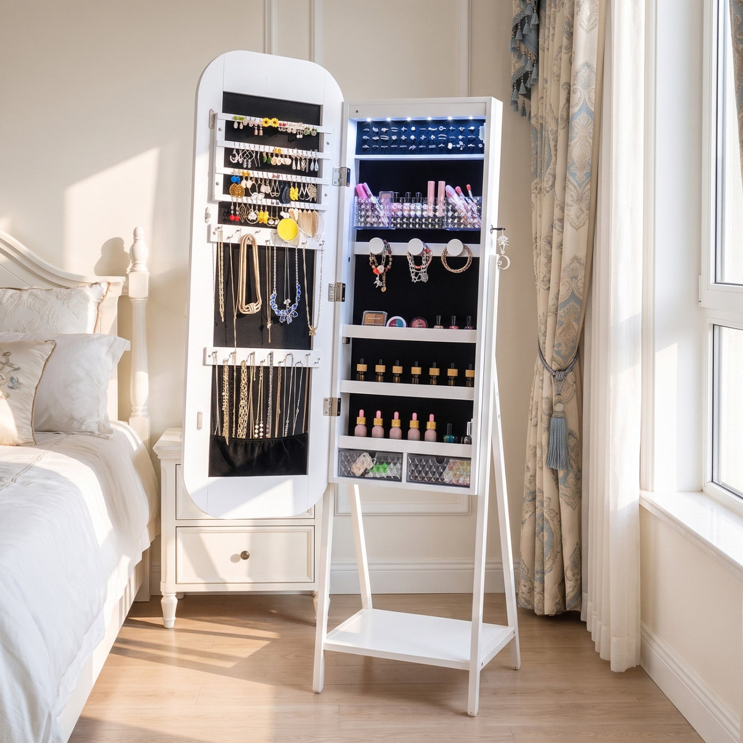 Jewelry Cabinet with Full-Length Mirror and LED Lights