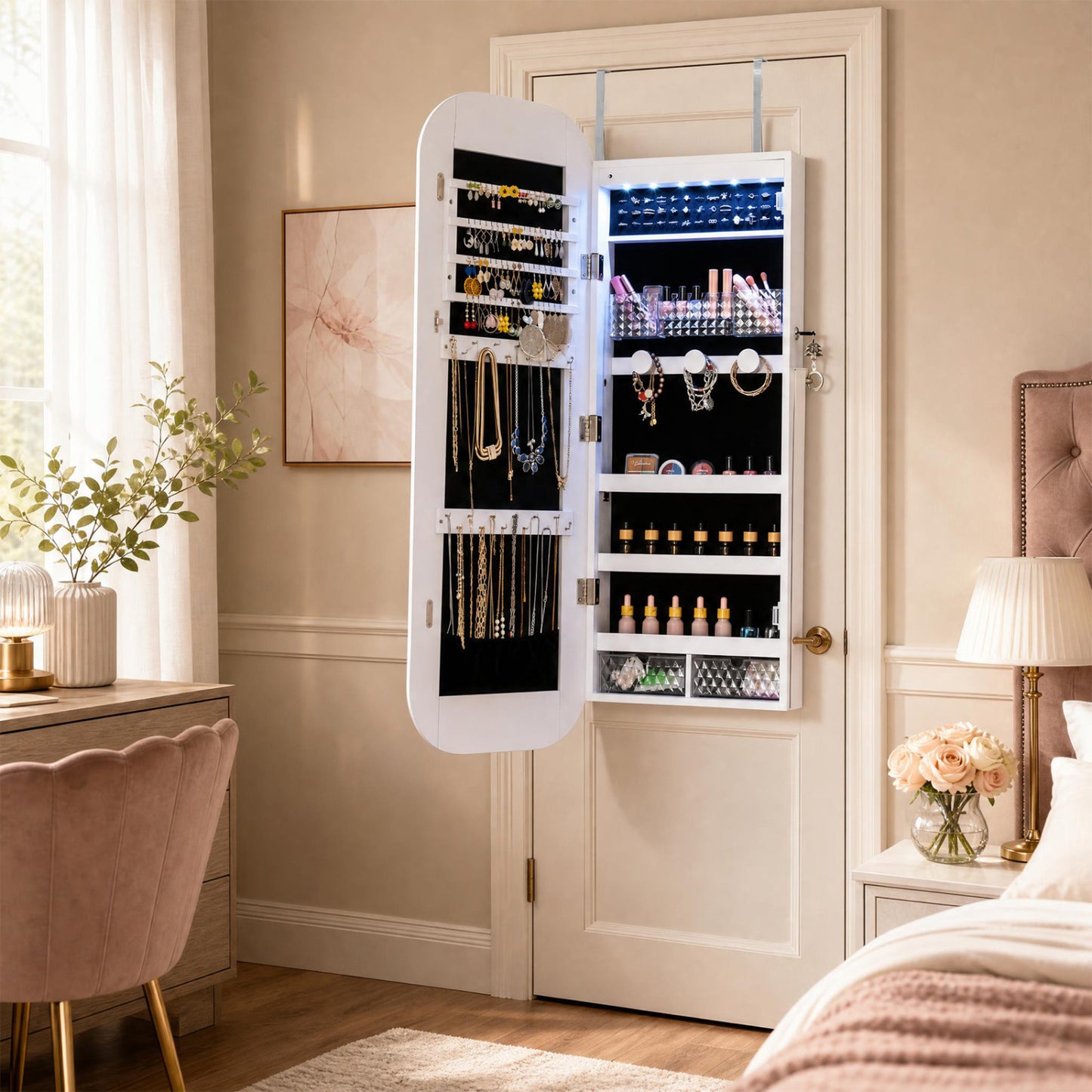 Jewelry Cabinet with Full-Length Mirror and LED Lights