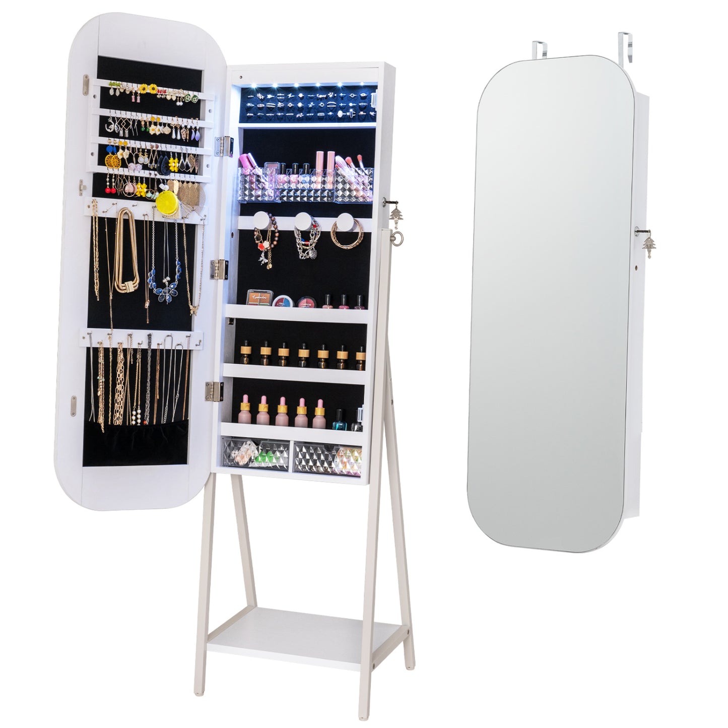Jewelry Cabinet with Full-Length Mirror and LED Lights