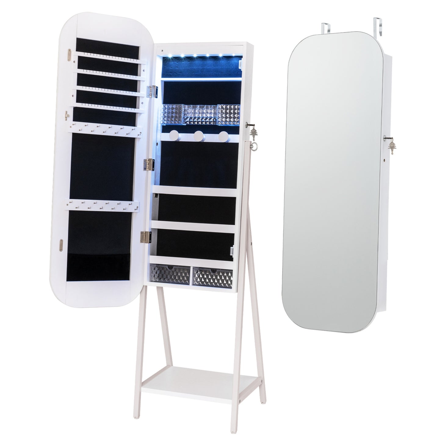Jewelry Cabinet with Full-Length Mirror and LED Lights