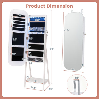 Jewelry Cabinet with Full-Length Mirror and LED Lights