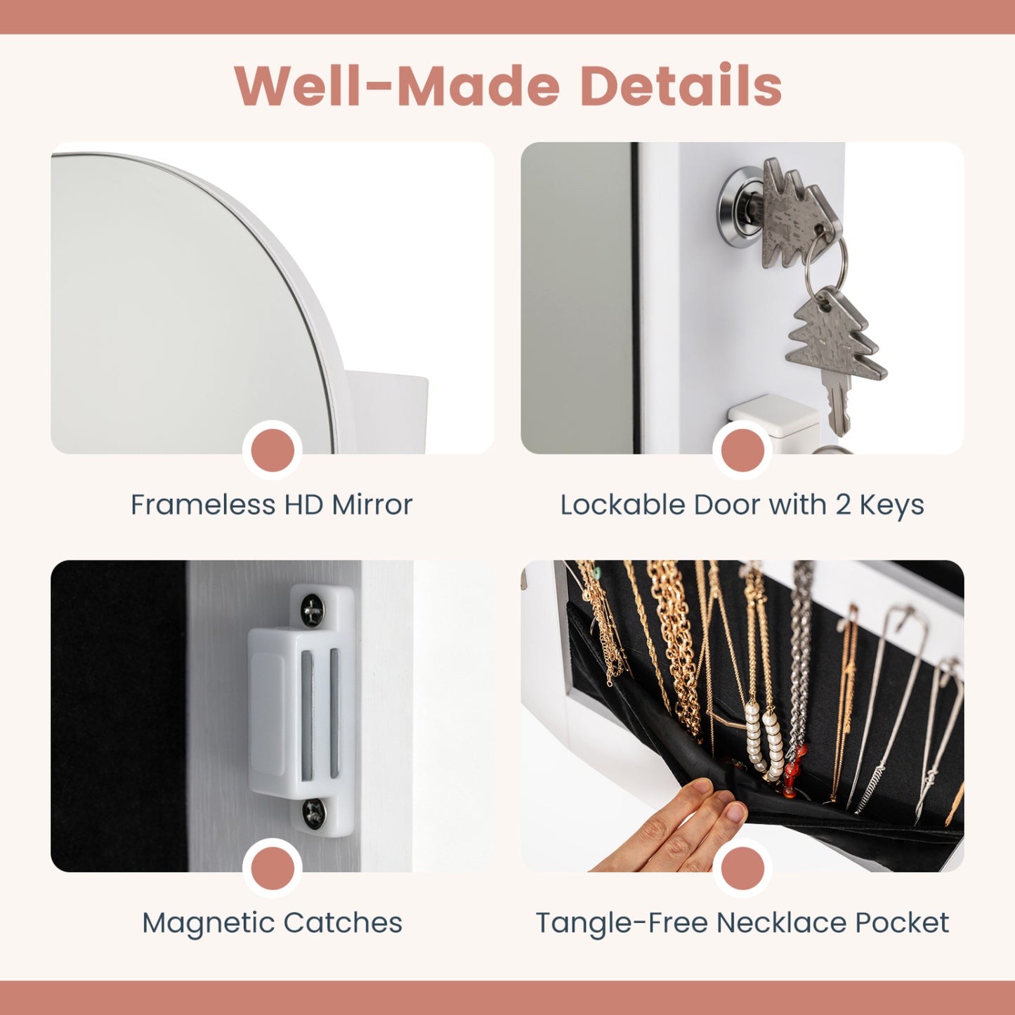 Jewelry Cabinet with Full-Length Mirror and LED Lights