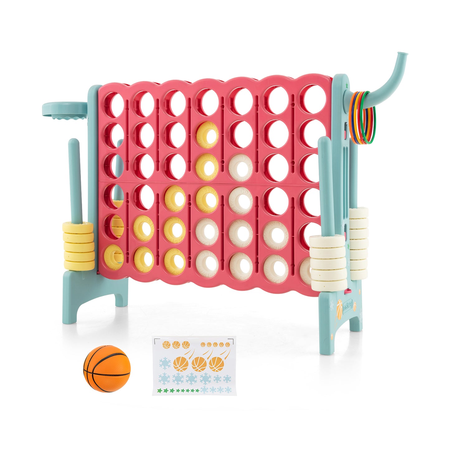 4-in-a-Row Connect Game with Basketball Hoop and Toss Ring