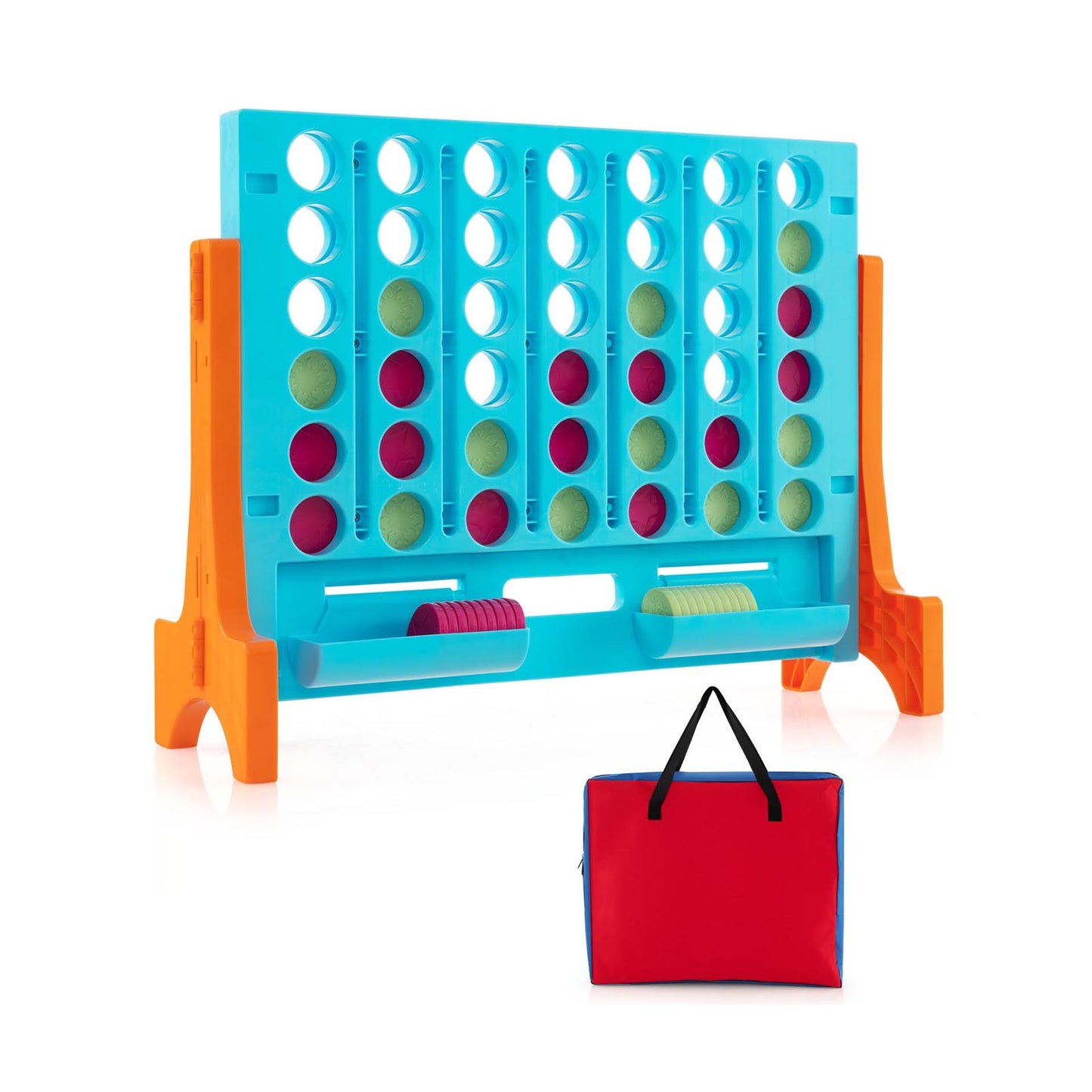 Jumbo 4-to-Score Connect Game Set with Carrying Bag and 42 Coins-Red - Orange