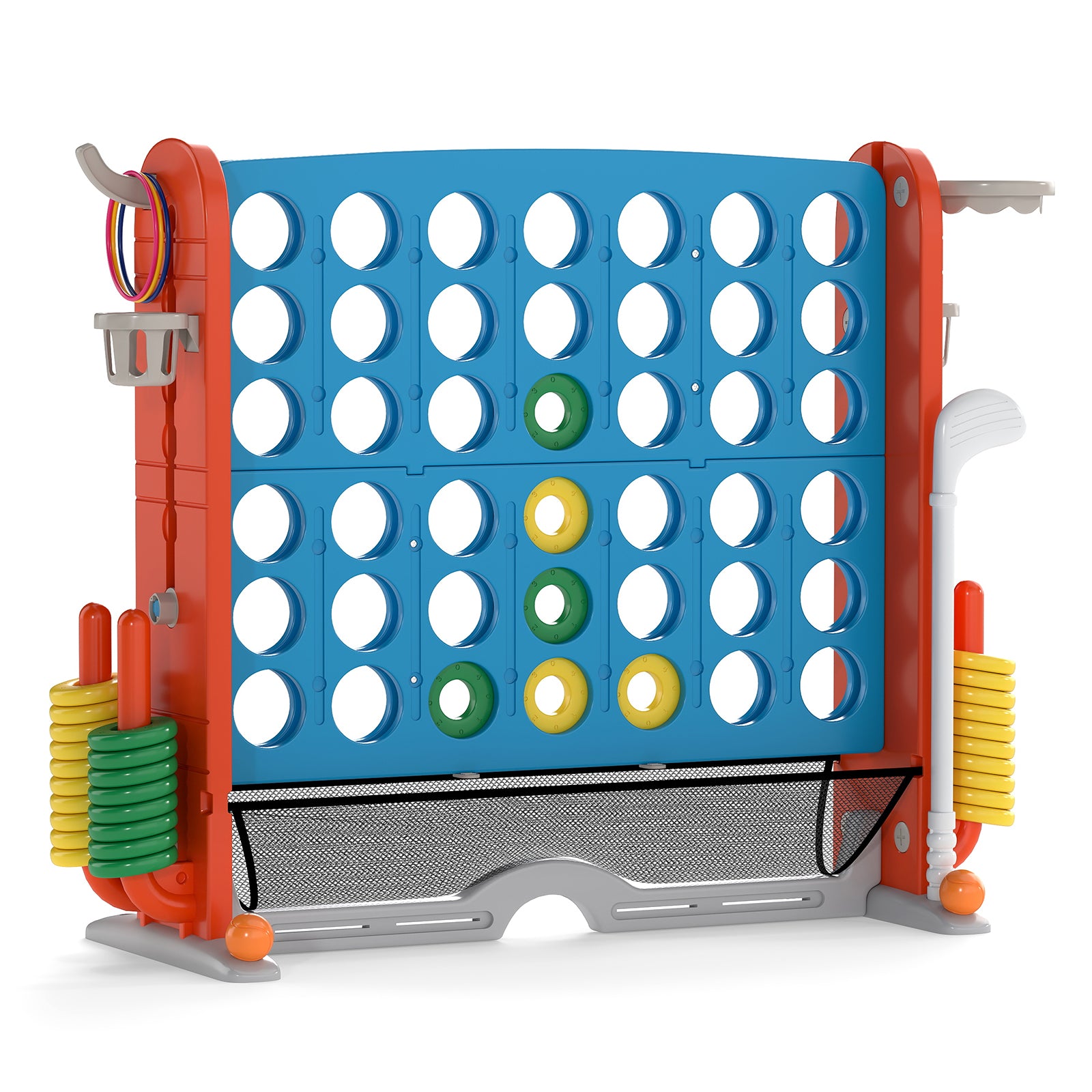 Jumbo 4-to-Score Game with Ring-toss and Basketball Hoop-Blue & Orange