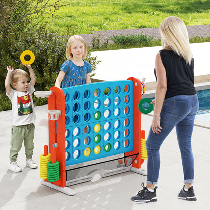 Jumbo 4-to-Score Game with Ring-toss and Basketball Hoop-Blue & Orange