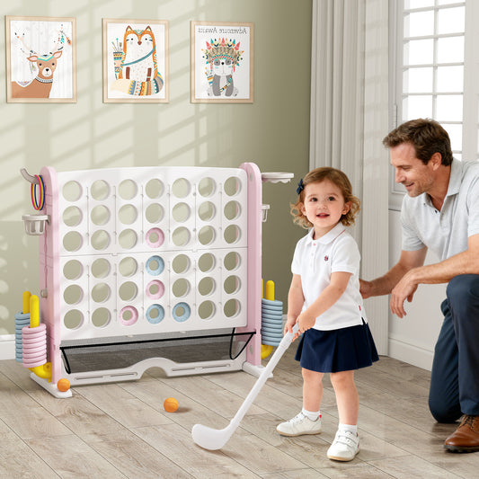 Jumbo 4-to-Score Game with Ring-toss and Basketball Hoop-Pink