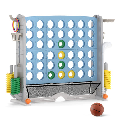 Jumbo 4-to-Score Game with Ring-toss and Basketball Hoop-Light Blue