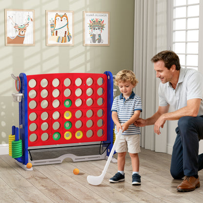 Jumbo 4-to-Score Game with Ring-toss and Basketball Hoop-Red