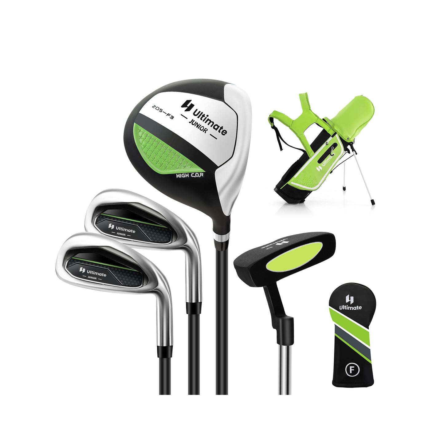 Junior Complete Golf Club Set Right Hand with Rain Hood for Kids-Blue - Green
