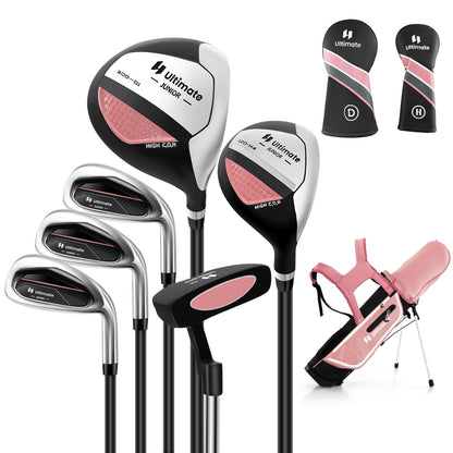 Junior Complete Golf Club Set with Stand Bag Rain Hood-Green - Pink