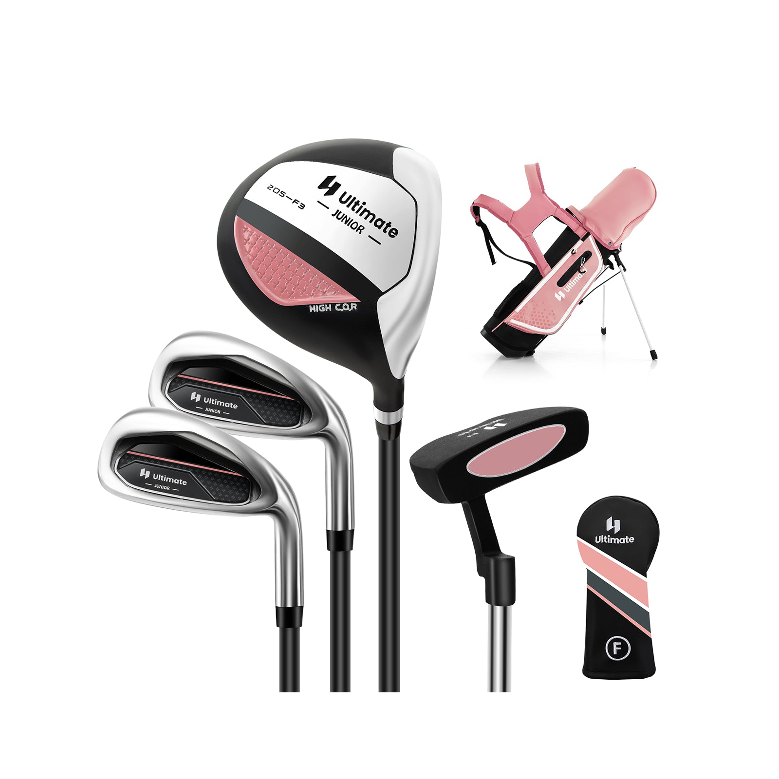 Junior Complete Golf Club Set Right Hand with Rain Hood for Kids-Blue - Pink