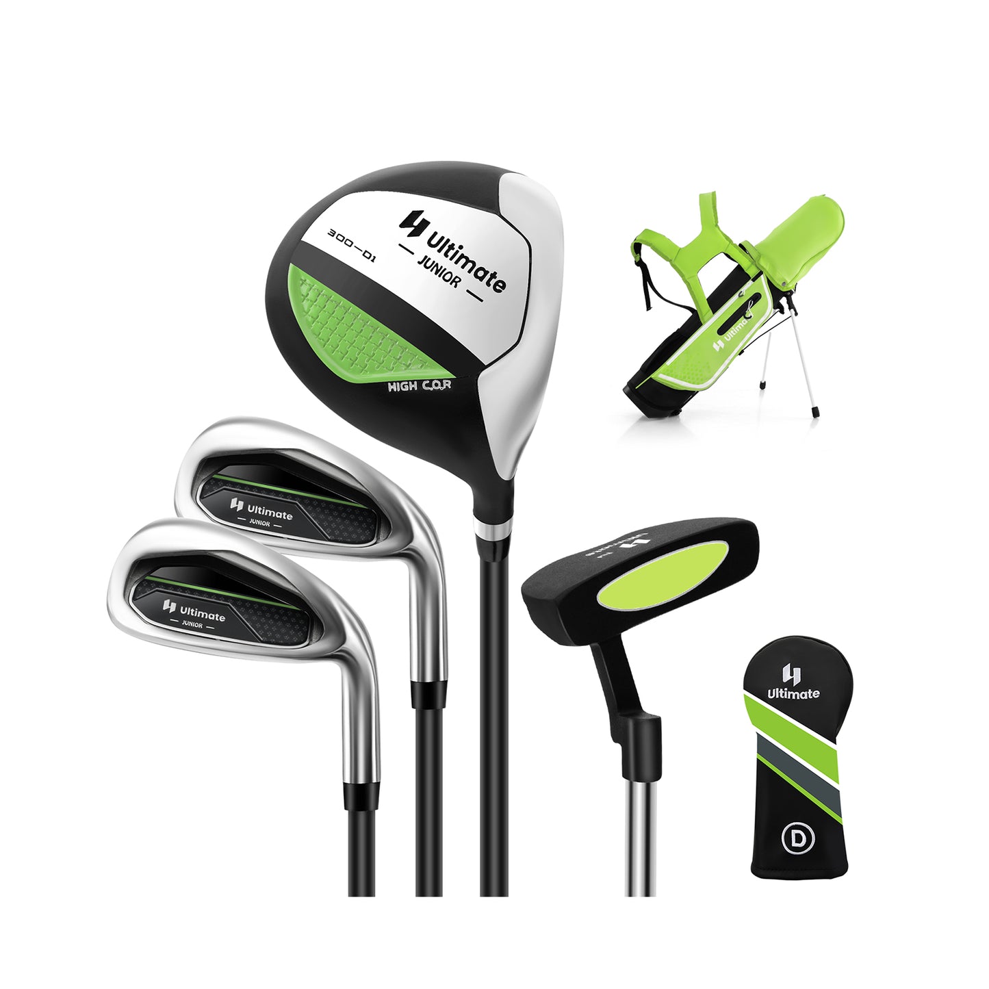 Junior Complete Golf Club Set for Kids with Rain Hood Right Hand Children Golf Age 8-10 Years Old-Blue - Green