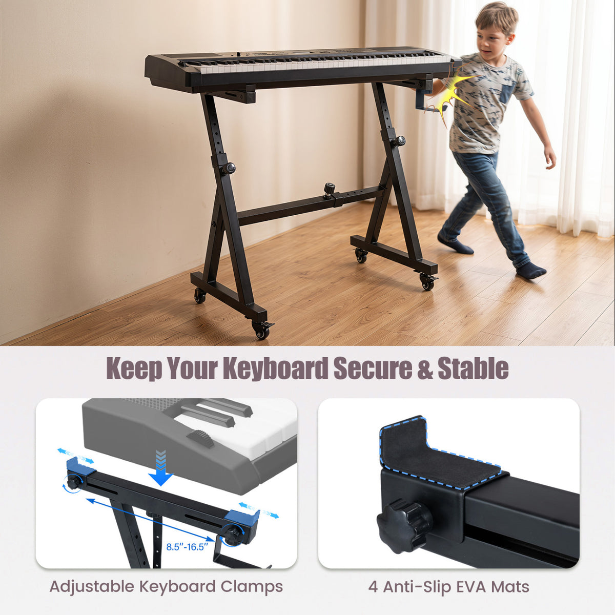 Adjustable Keyboard Stand for 49-88 Key Electric Pianos