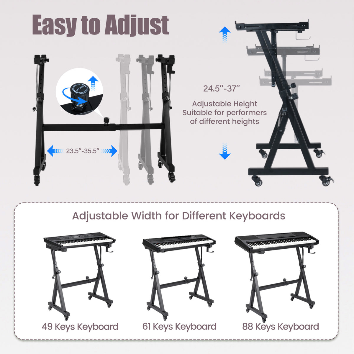 Adjustable Keyboard Stand for 49-88 Key Electric Pianos