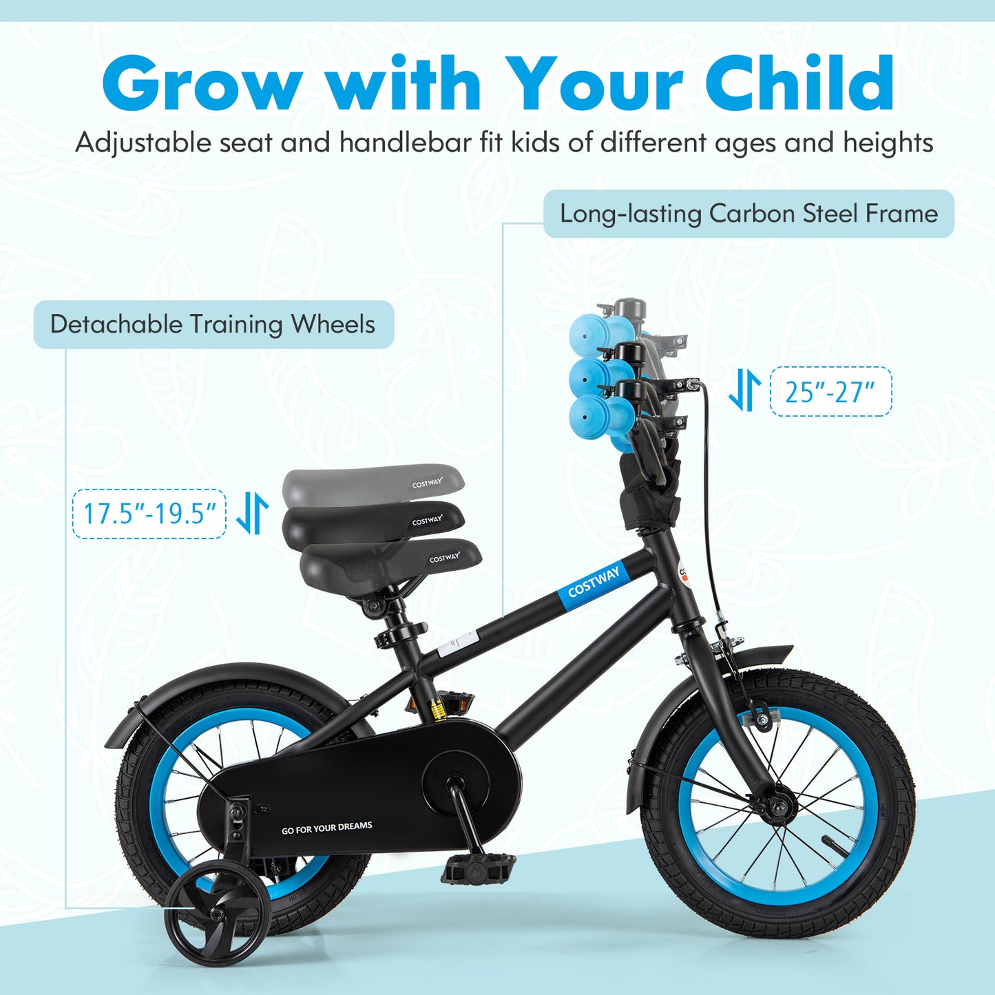Kids Bike with Adjustable Handlebar and Saddle Black