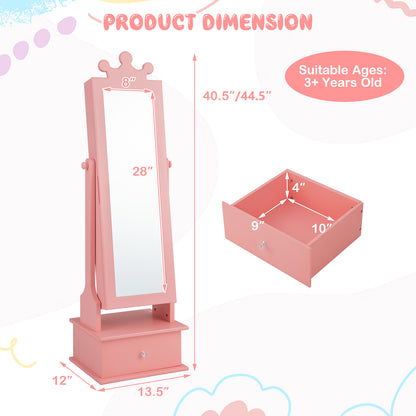2-in-1 Kids Play Jewelry Armoire with Full Length Mirror and Drawers