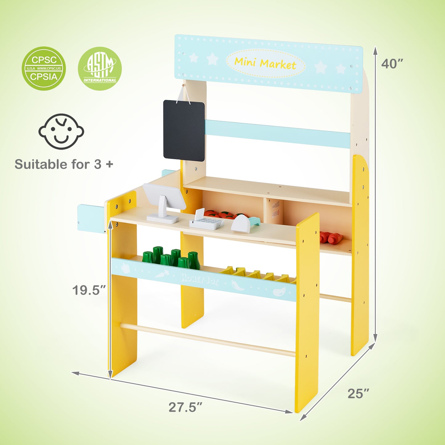 Kid's Pretend Play Grocery Store with Cash Register and Blackboard-Blue