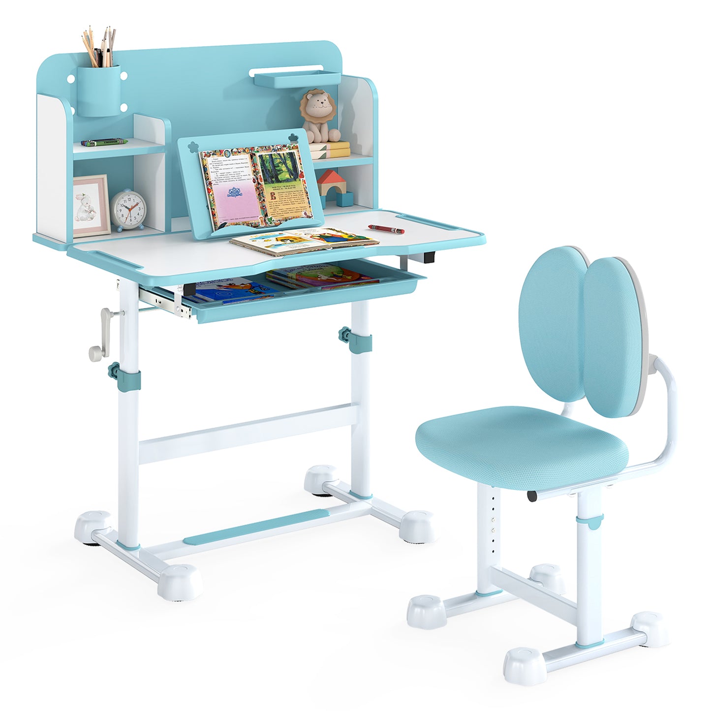 Kid's Study Desk and with Tilt Desktop and Pen Holder-Blue