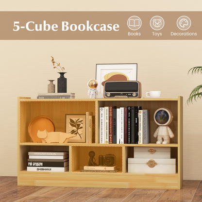 Kids 2-Shelf Bookcase 5-Cube Wood Toy Storage Cabinet Organizer