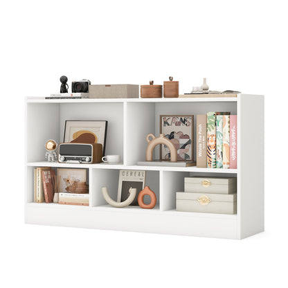 Kids 2-Shelf Bookcase 5-Cube Wood Toy Storage Cabinet Organizer-Beige - White