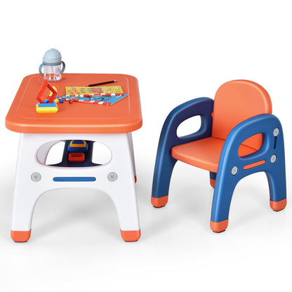 Kids Activity Table and Chair Set with Montessori Toys for Preschool and Kindergarten-Gray - Orange