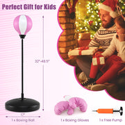 Kids Adjustable Stand Punching Bag Toy Set with Boxing Glove and Base-Pink - Pink