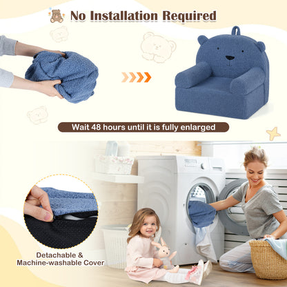 Kids Bear Sofa Toddler Foam Couch with Soft Fleece Fabric Cover-Navy