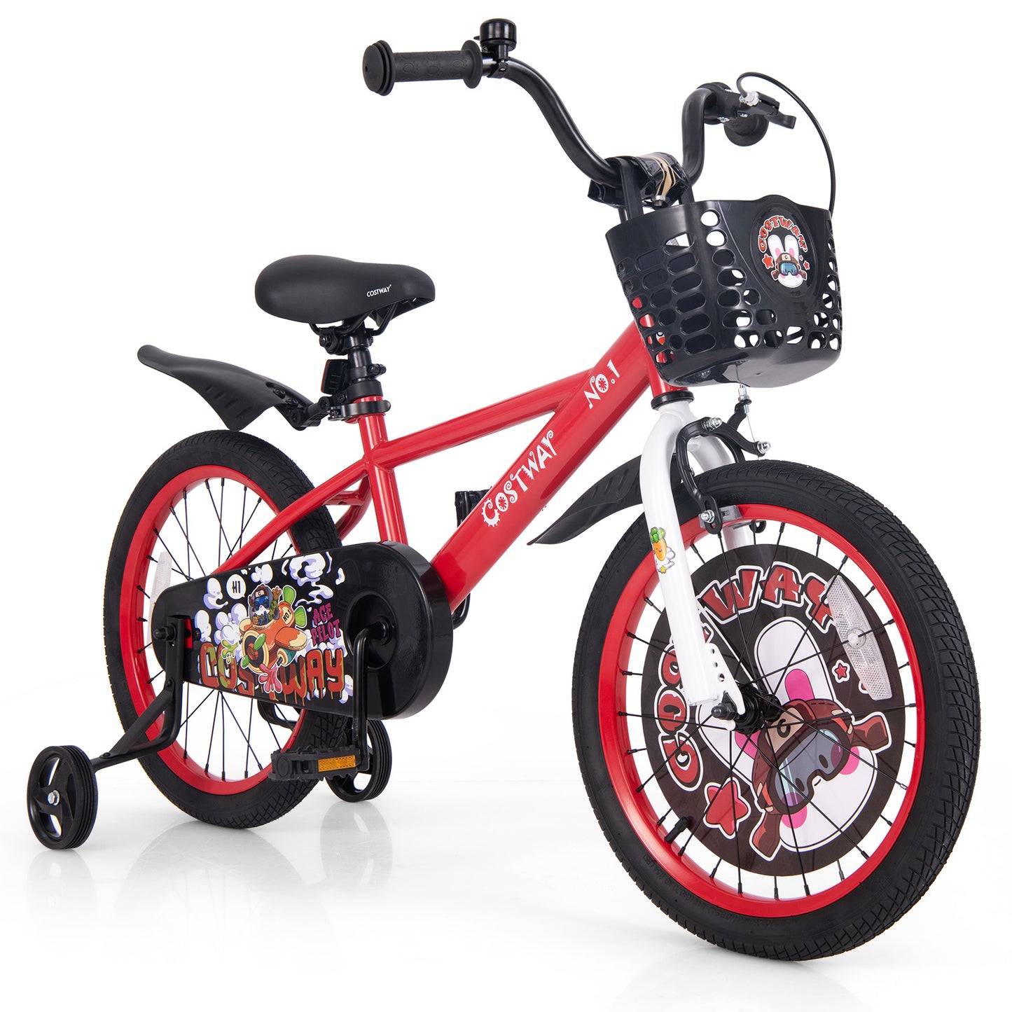 18 Inch Kids Bike Adjustable with Storage Basket and Double Brake for 4-8 Years Old-18 inches - 18 Inches