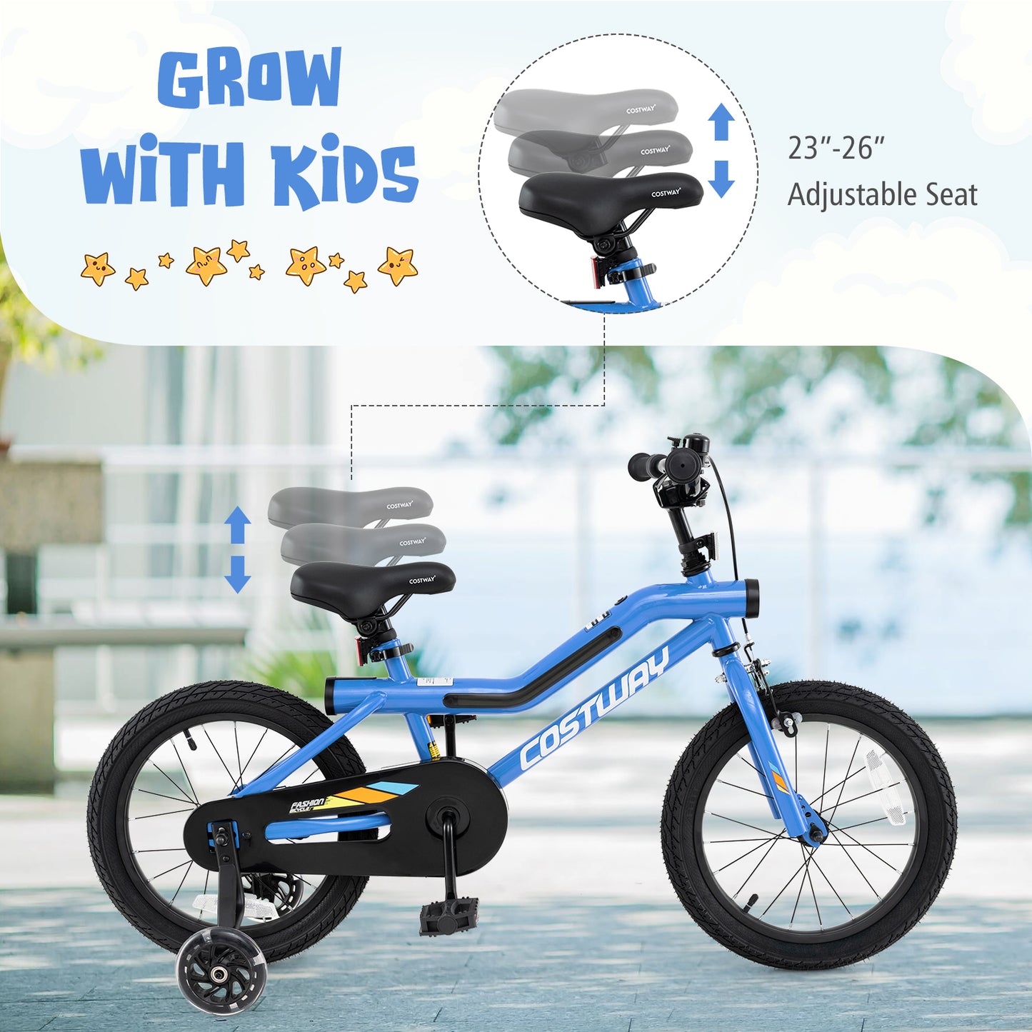 18 Inch Kids Bike LED Lighted Adjustable with Training Wheels for 4-8 Years Old Kids-18 inches