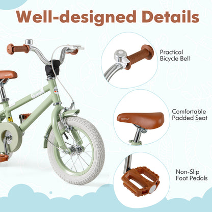 Kids Bike with Adjustable Handlebar and Saddle Green