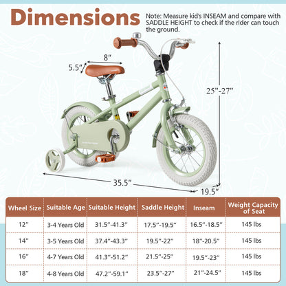 Kids Bike with Adjustable Handlebar and Saddle Green