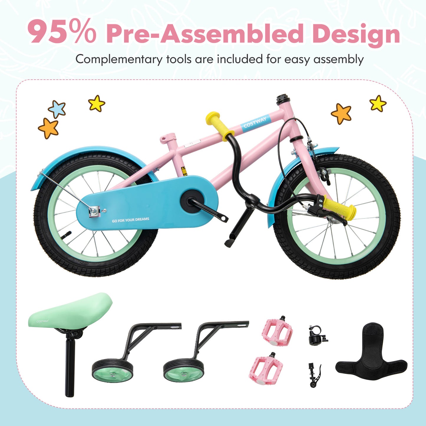 Kids Bike with Adjustable Handlebar and Saddle Pink