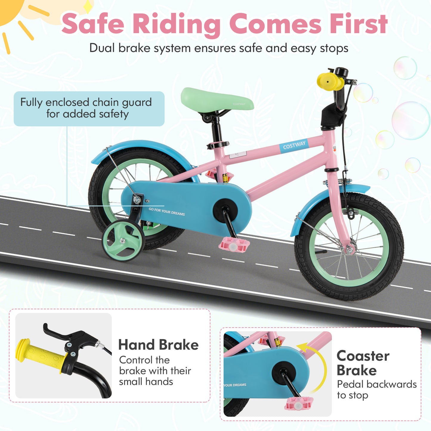 Kids Bike with Adjustable Handlebar and Saddle Pink