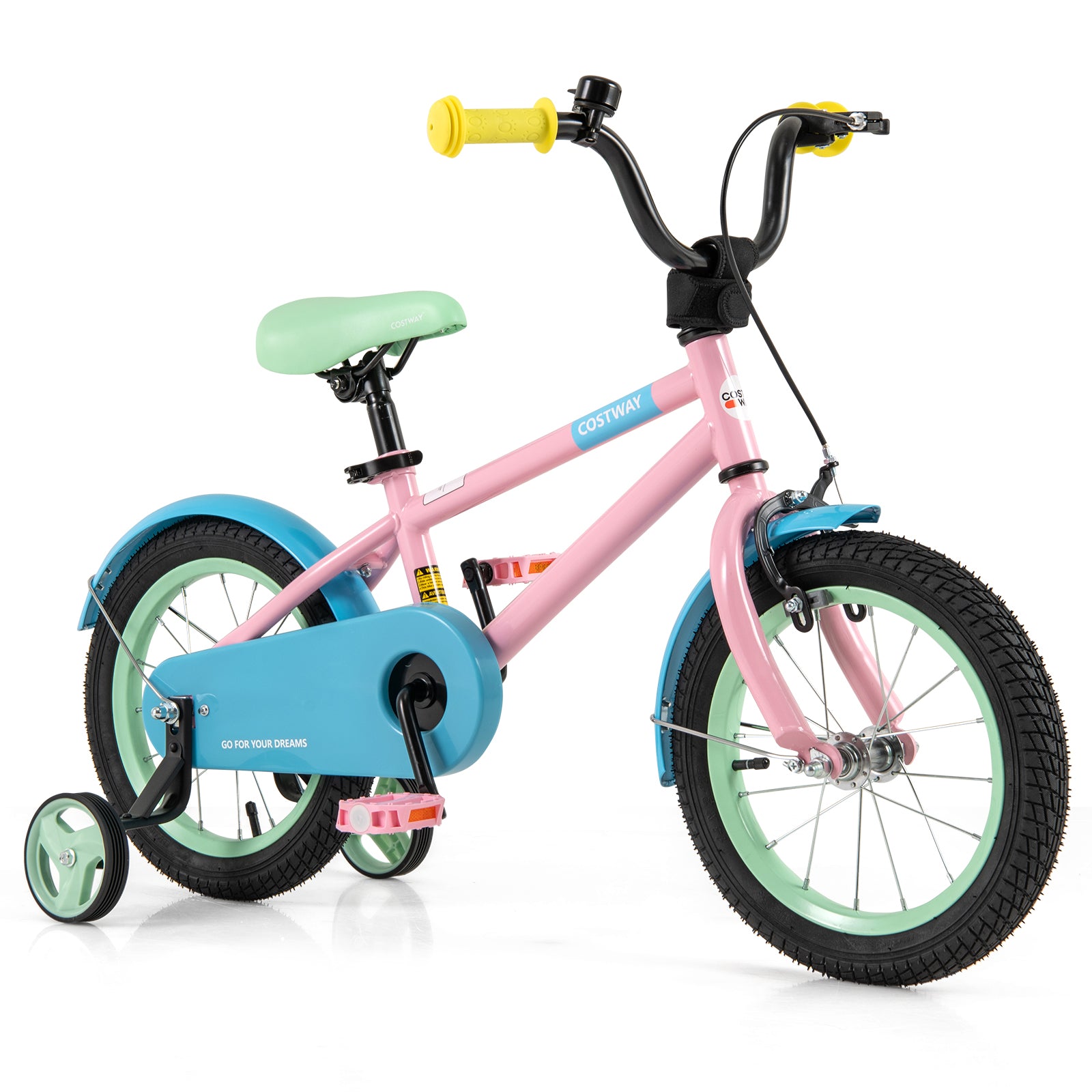 Kids Bike with Adjustable Handlebar and Saddle Pink-12 Inches - 14 Inches
