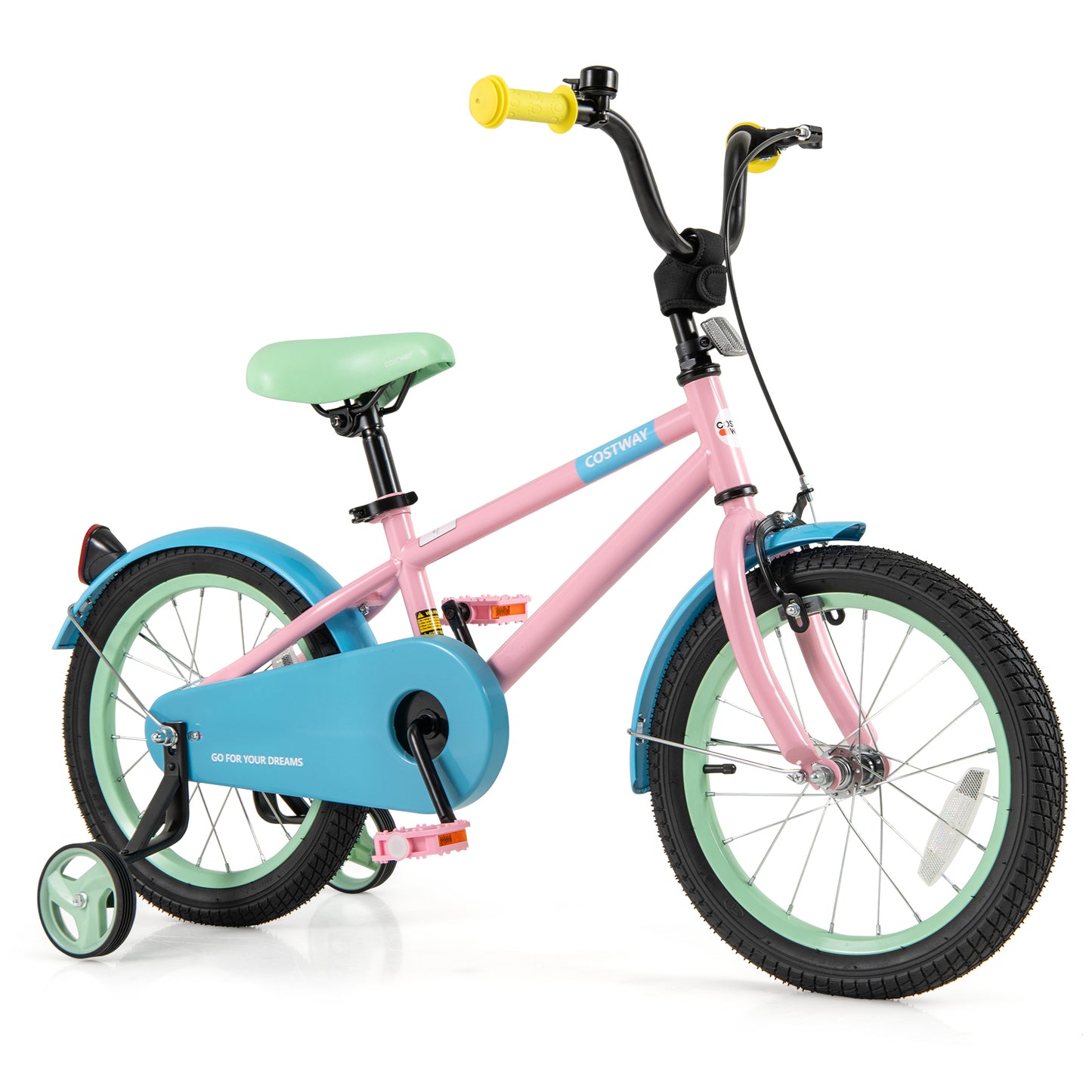 Kids Bike with Adjustable Handlebar and Saddle Pink-12 Inches - 16 Inches