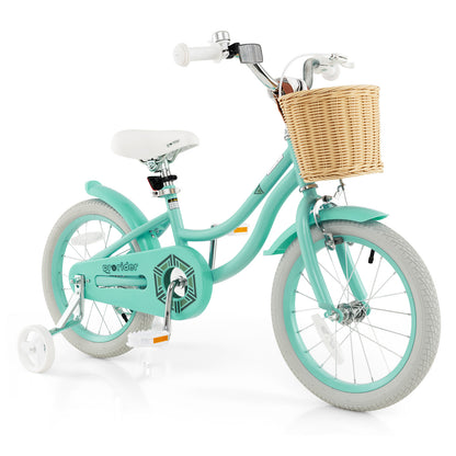 16-Inch Kids Bike with Training Wheels and Adjustable Handlebar Seat-Blue - Green