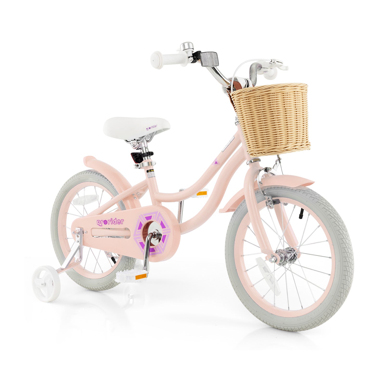 16-Inch Kids Bike with Training Wheels and Adjustable Handlebar Seat-Blue - Pink