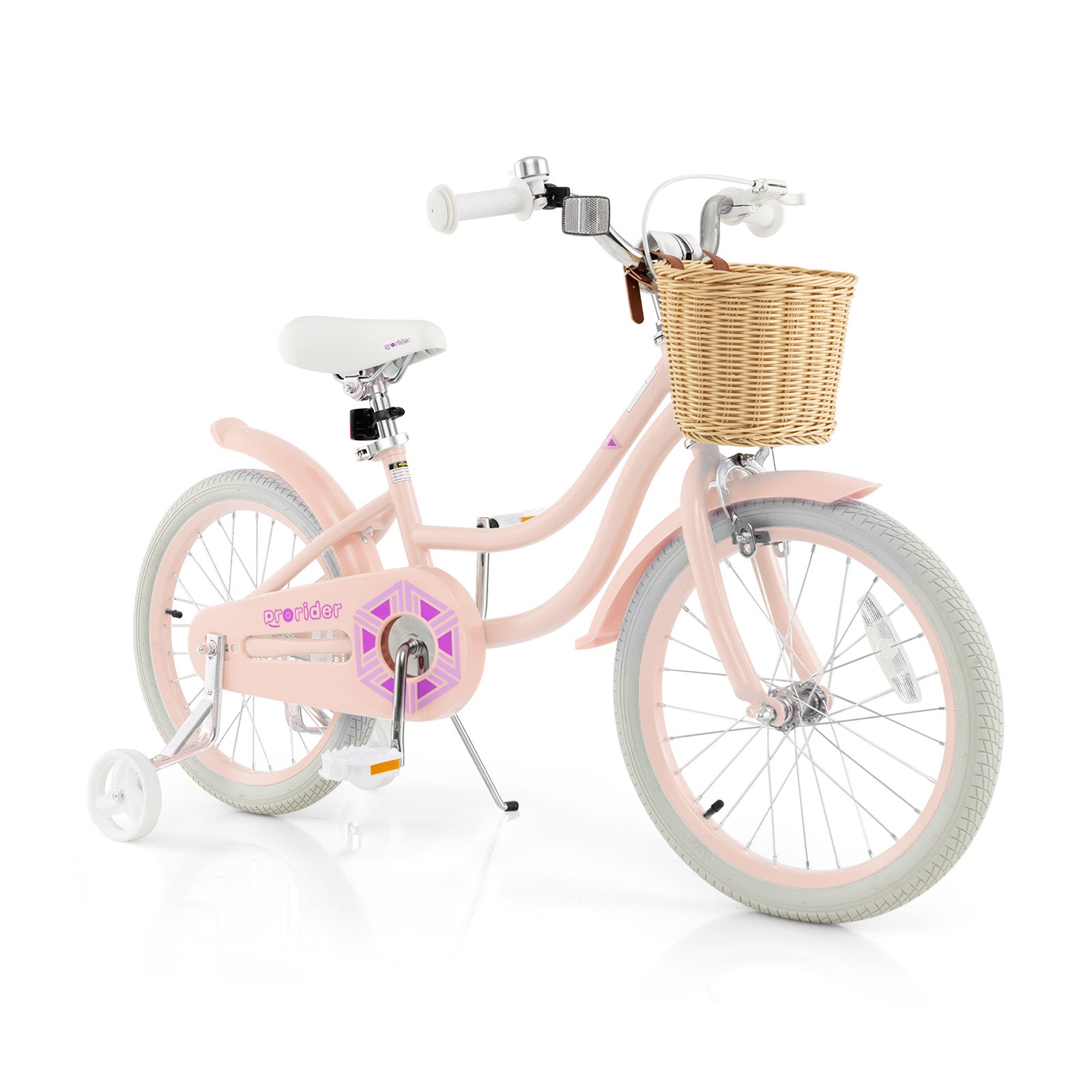 18-Inch Kids Bike with Training Wheels and Adjustable Handlebar Seat-Green - Pink