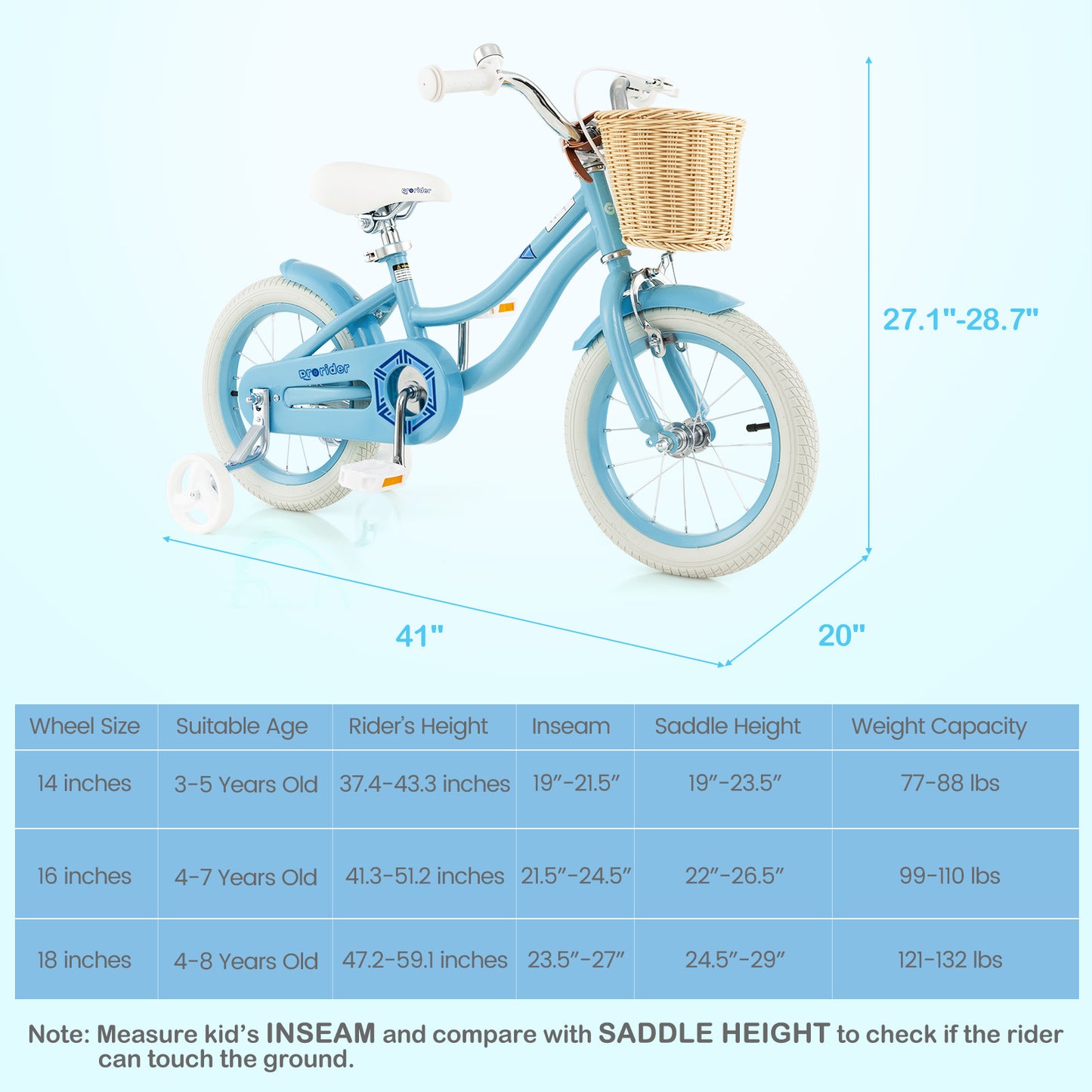 14-Inch Kids Bike with Training Wheels and Adjustable Handlebar Seat